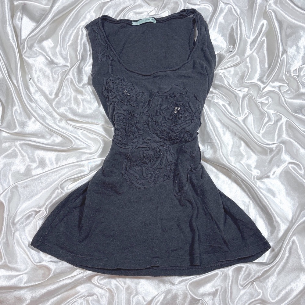 y2k Tank Top Black Excellent Maurices Rosette Rhinestone Floral Sleeveless M